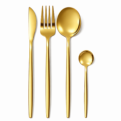 Jogo De Talheres 24 Peças Aço Inox Luxo Dourado