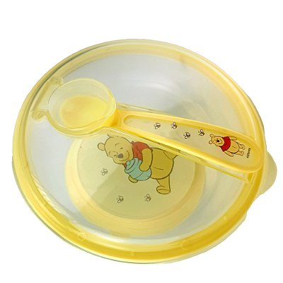 Pratinho Baby Disney Ursinho Pooh com Colher e Emborrachado Amarelo