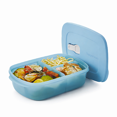 Tupperware Cristalwave Retangular com Divisórias Geração ll 1 litro Azul Céu