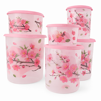 Kit Tupperware Instantânea Mágica Flor de Cerejeira Rosa 6 peças