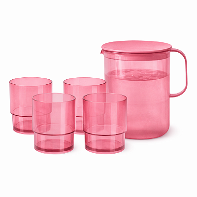 Kit Tupperware Jarra Premier + Copos Rosa Claro 5 peças