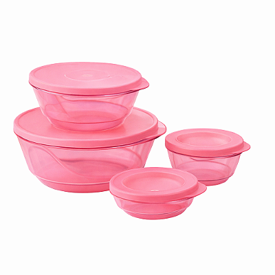 Kit Tupperware Tigela Design Rosa Claro 4 peças