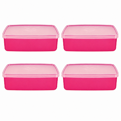 Kit Tupperware Refri Box 400ml Rosa Beijo 4 peças