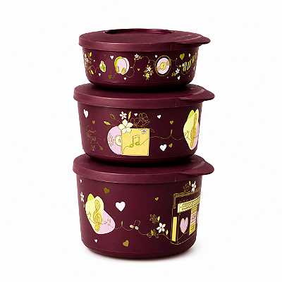 Kit Tupperware Tigela Ilúmina Simone Mendes No Ritmo do Coração 3 peças
