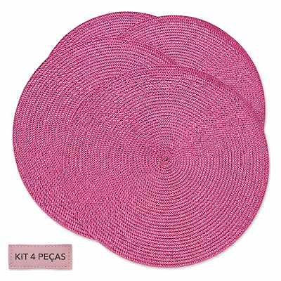 Jogo Americano Sousplast Redondo Pvc 38cm Rosa Escuro 4 Peças