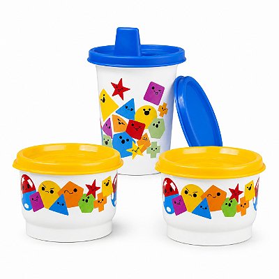 Kit Tupperware Copinho com Bico + Potinho Baby Encaixe Geométrico 3 peças