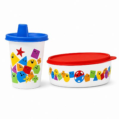 Kit Tupperware Copinho com Bico 200ml + Pratinho 500ml Baby Encaixe Geometrico 2 peças