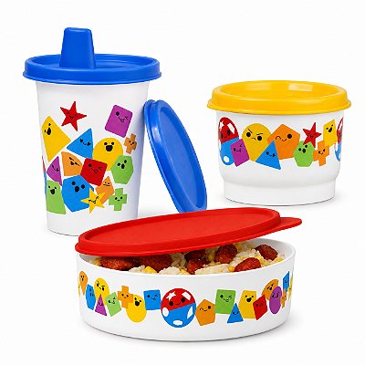 Kit Tupperware Copinho + Pratinho 500ml + Potinho Baby Encaixe Geométrico 3 peças