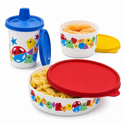 Kit Tupperware Copinho + Pratinho 500ml + Potinho Baby Encaixe Geométrico 3 peças