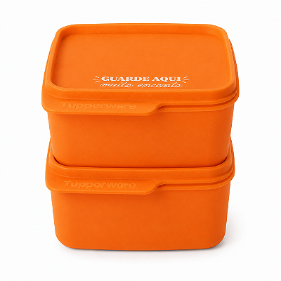 Kit Tupperware Basic Line 500ml Guarde aqui Muito Encanto Laranja 2 peças