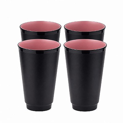 Kit Tupperware Copo Allegra 450ml Preto e Rosa Algodão Doce 4 peças