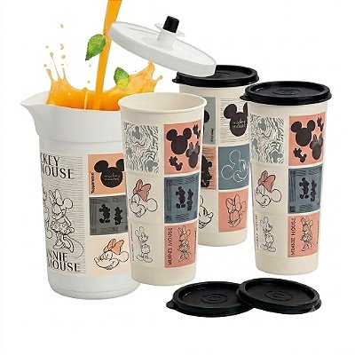Kit Tupperware A Jarra Ilúmina + Copos Mickey e Minnie Classicos 5 peças