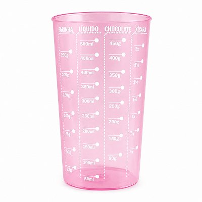 Copo Medidor e Medidas de Plástico 500ml Rosa