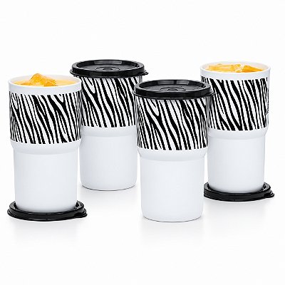 kIT Tupperware Copo Colors Feras 350ml Branco e Preto 4 peças