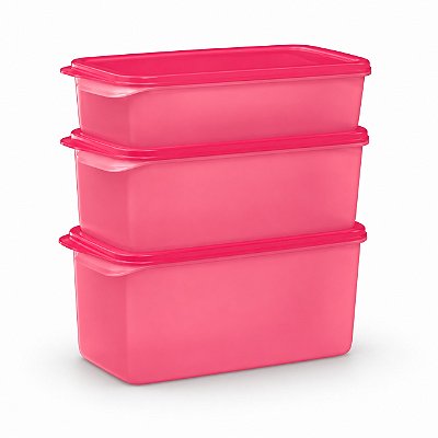 Kit Tupperware Super Fresh Retângular Rosa Glamour 3 peças