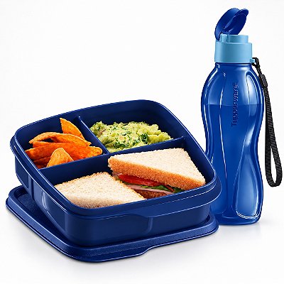 Kit Tupperware Basic Line Divisória + Eco Tupper 500ml Azul Mar Profundo