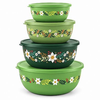 Kit Tupperware Tigela Aloha Folhas de Ouro Verde 4 peças