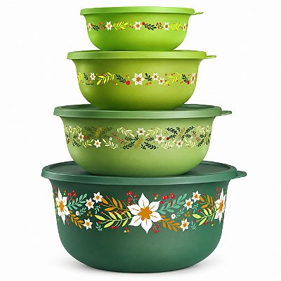 Kit Tupperware Tigela Aloha Folhas de Ouro Verde 4 peças