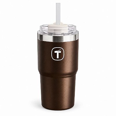Tupperware Copo Térmico Big T com Canudo 630ml Marrom Brownie