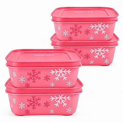 Kit Tupperware Freezer Line 450ml Rosa Beijo 4 peças