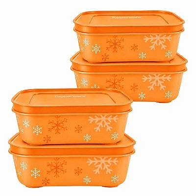 Kit Tupperware Freezer Line 450ml Laranja 4 peças
