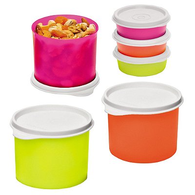 Tupperware Redondinha 500ml + Mini Snack Cup 70ml Neon Kit 6 Peças