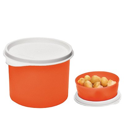 Tupperware Redondinha 500ml + Mini Snack Cup 70ml Laranja Neon kit 2 Peças