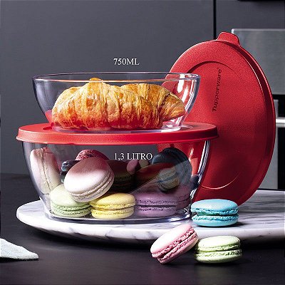 Tupperware Tigela Clear Transparente Tampa Vermelha 1,3 litro