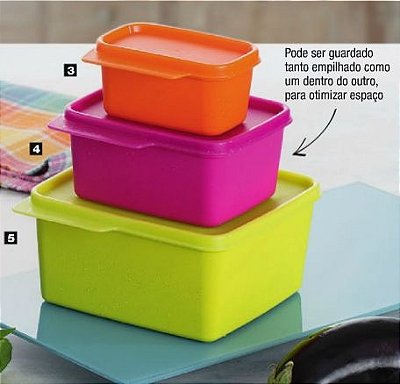 Tupperware Kit Basic Line Neon Coloridas 3 peças