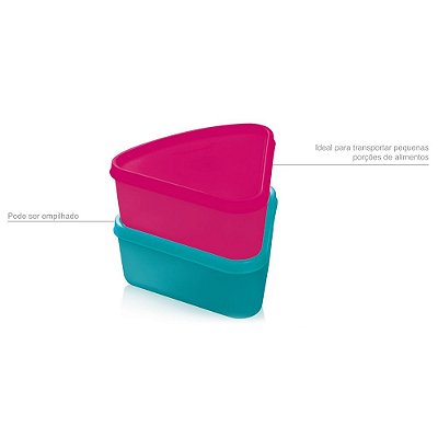 Tupperware Refri Box Triangular 250ml Rosa e Verde Água 2 peças
