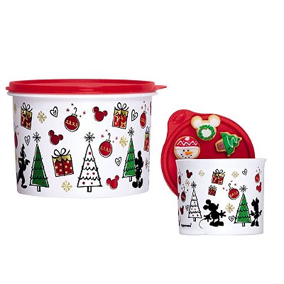 Tupperware Caixa Natal Mickey 2,4 Litros + Redondinha Natal Mickey 500ml Kit 2 Peças