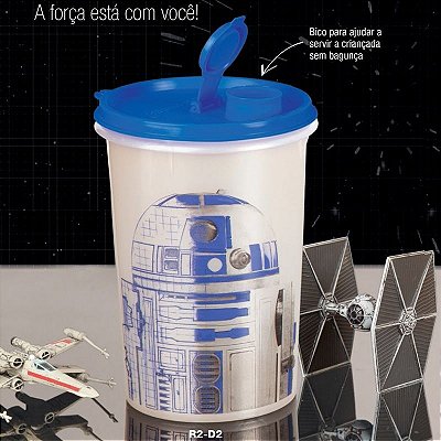 Tupperware Guarda Suco R2-D2 Star Wars 1 litro Branco e Azul