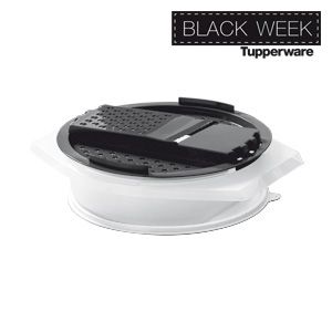 Tupperware Prática 2 litros Transparente e Preta com tampa Branca