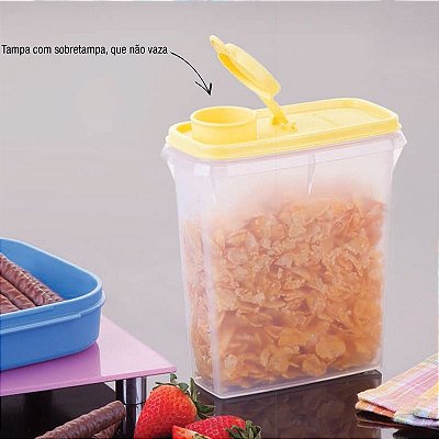 Tupperware Porta Cereais 850 ml Tampa Amarela