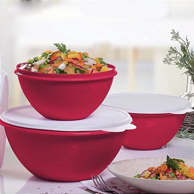 Tupperware Kit Tigela Maravilhosa 2,6 e 1 litros Vermelho 3 peças