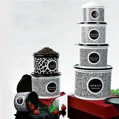 Tupperware BEA Caixas Animal Print Preto e Branco 7 peças