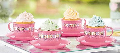 Tupperware Cupcake na Xícara 150ml Rosa Estampada Kit 4 peças
