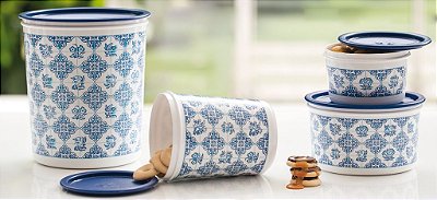 Tupperware Instantânea Colonial Azul e Branco kit 4 peças