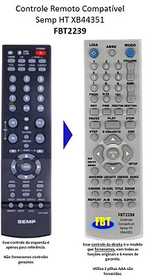 Controle Remoto Compatível SEMP XB4351 DVD3340 FBT2239
