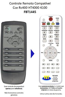 Controle Remoto Compatível CCE HARMAN HT400 RC400 401 FBT1445