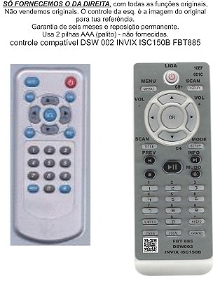 Controle Remoto Compatível DSW ISDB-T DSW002 ISC150B MICTV SBTATW01 FBT0885