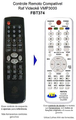 Controle Remoto Compatível RAF Videokê Vmp 3000 FBT374