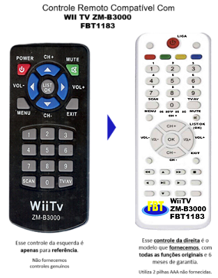 Controle Remoto Compatível Zinwell WiiTV Zm-b3000 ISDB-T Dig TV Auto FBT1183