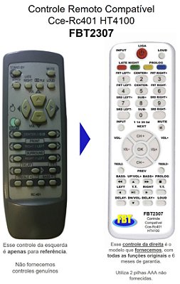 Controle Remoto Compatível Cce Home Ht4000 Rc 401 FBT2307