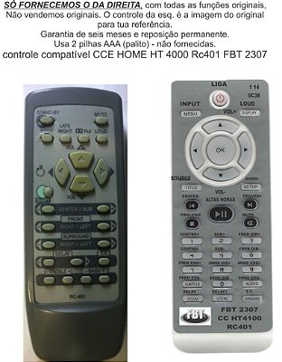 Controle Remoto Compatível Cce Home Ht4000 Rc 401 FBT2307