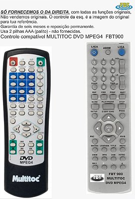 Controle Remoto Compatível DVD Multitoc DVD260 12  FBT900