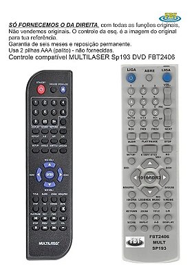 Controle Remoto Compatível - Multilaser Dvd Sp193 FBT2406