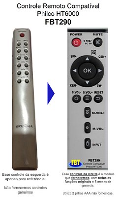 Controle Remoto Compatível - Philco Britania Ht6000 Pht500 Fbt290