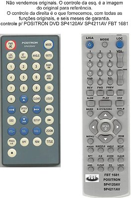 Controle Remoto Compatível - Positron DVD Sp4120AV Sp4211AV FBT1681