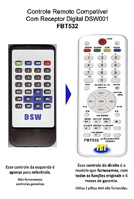 Controle Compatível Receptor TV Digital DSW DSW001 FBT532